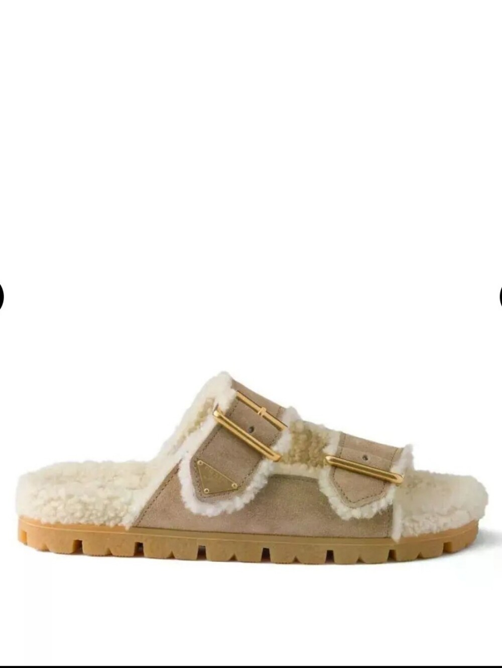 $1,220 Prada Suede and Shearling Brown Logo Slides Shoes EU 38.5 US 8.5 BNIB